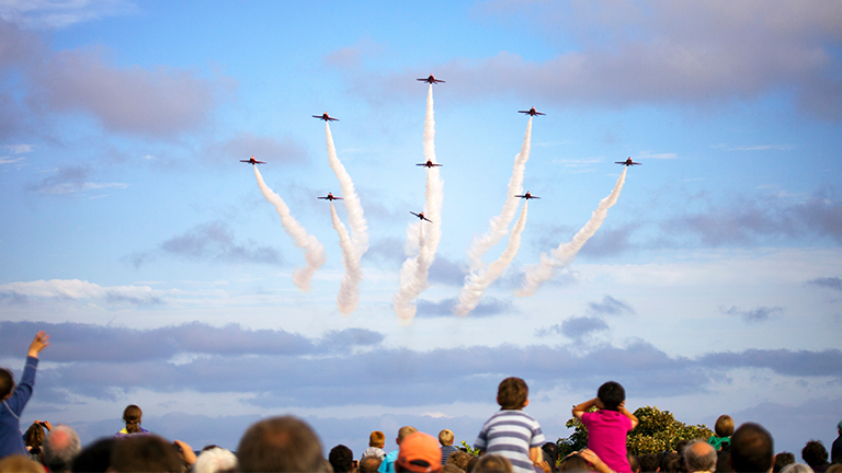 Audience watching an airshow